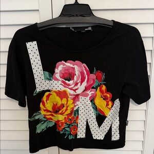 Love Moschino Black Floral Graphic Crop Top